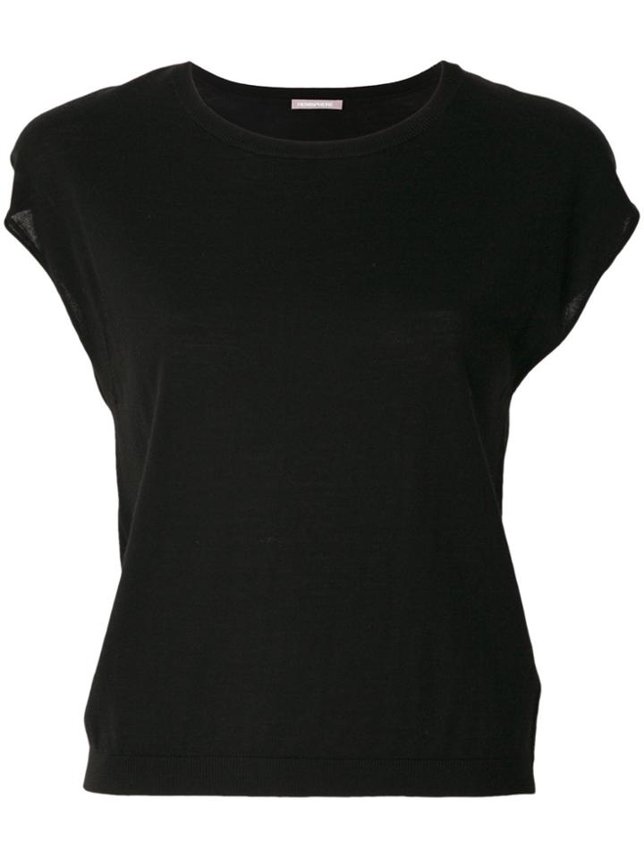 Hemisphere Cropped Sleeves Top - Black