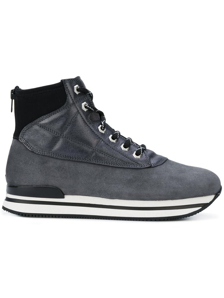 Hogan Lace-up Zip Boots - Grey