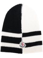 Moncler Contrast Knitted Beanie Hat - Black