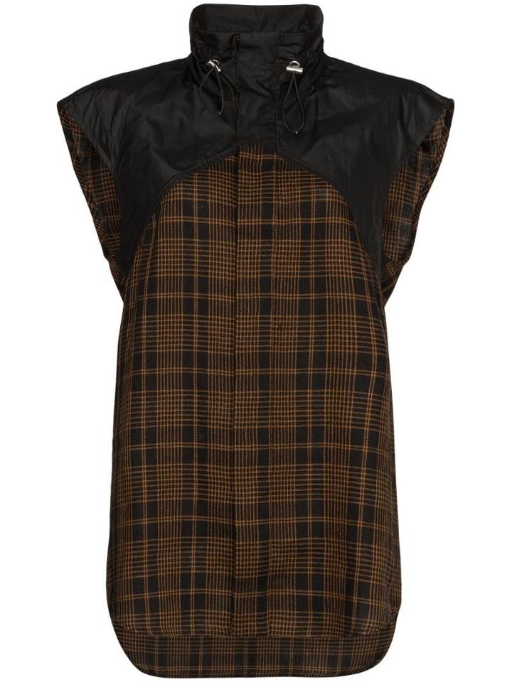 Delada Panelled Check Hybrid Shirt - Brown