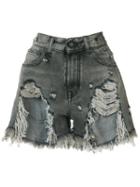 R13 Shredded Trim Denim Shorts, Women's, Size: 27, Black, Cotton