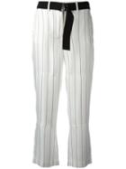 Giorgio Armani Striped Cropped Trousers, Women's, Size: 46, Black, Silk/viscose/cotton