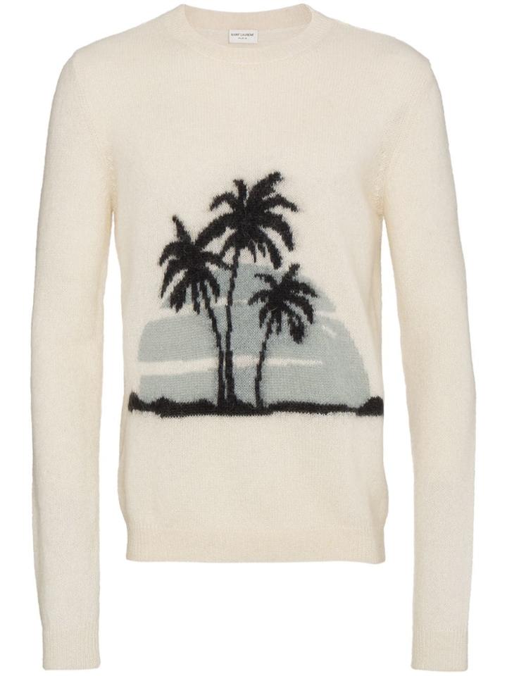 Saint Laurent Palm Tree Intarsia Knitted Jumper - Neutrals