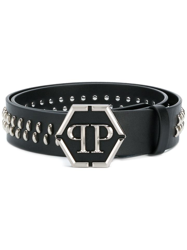 Philipp Plein Studded Logo Plaque Belt - Black