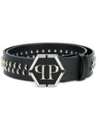Philipp Plein Studded Logo Plaque Belt - Black