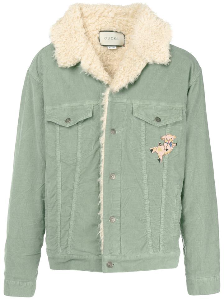 Gucci Shearling Lined Corduroy Jacket - Green