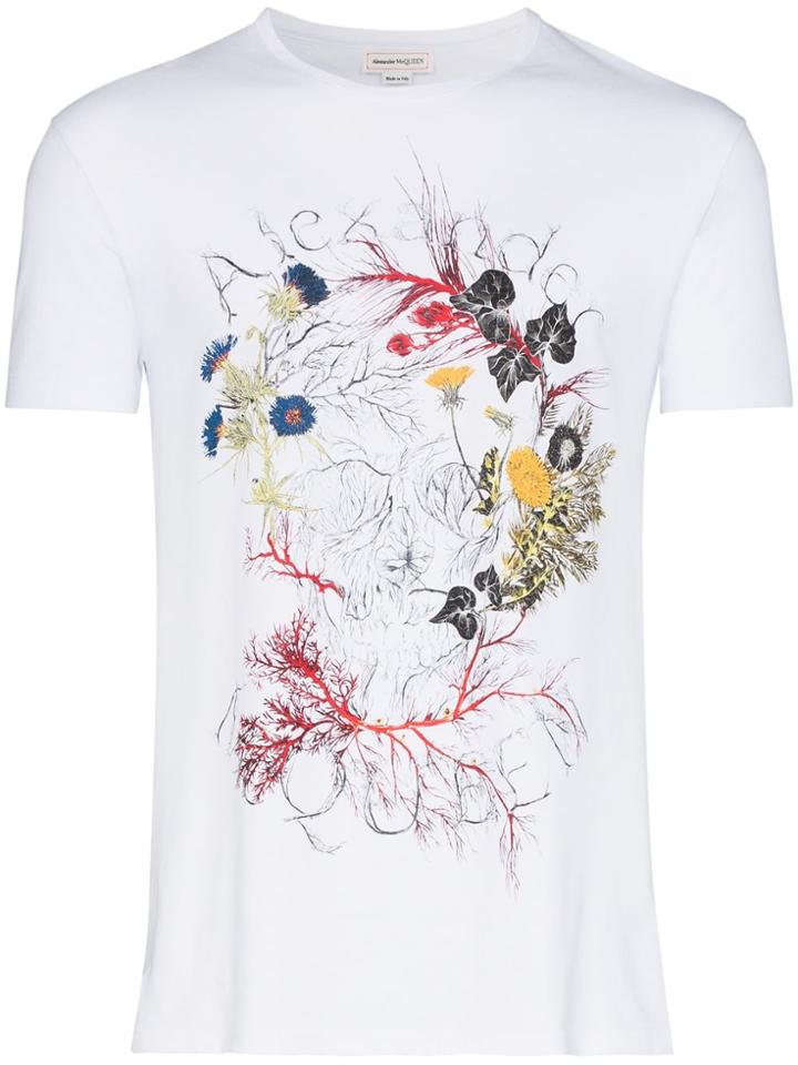 Alexander Mcqueen Botanical Logo Print T-shirt - White