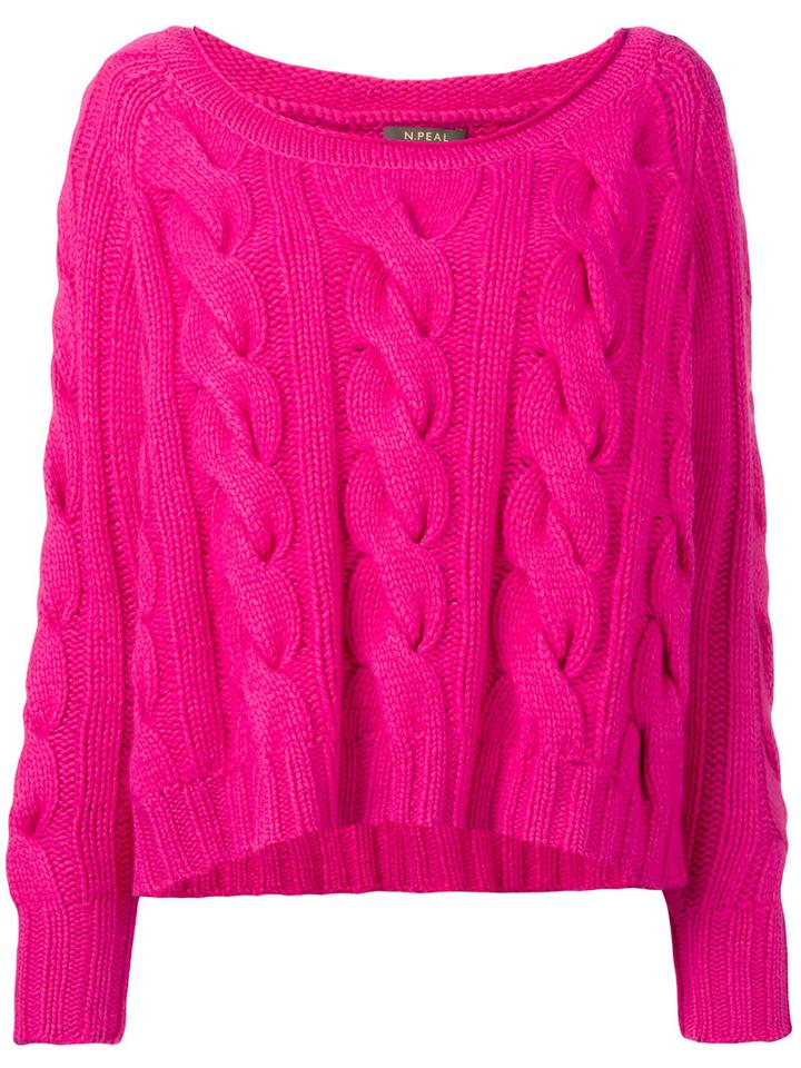 N.peal - Chunky Cable Slouch Jumper - Women - Cotton/cashmere - S, Pink/purple, Cotton/cashmere