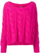 N.peal - Chunky Cable Slouch Jumper - Women - Cotton/cashmere - S, Pink/purple, Cotton/cashmere