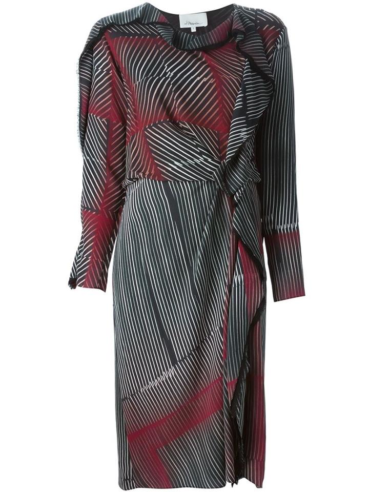 3.1 Phillip Lim Striped Ruffled Dress, Women's, Size: 4, Red, Silk