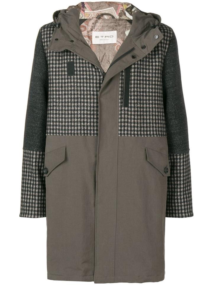 Etro Oversized Checked Panel Coat - Green