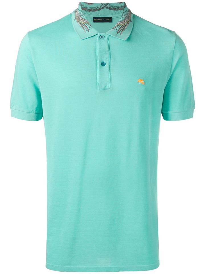 Etro - Contrast Logo Polo Shirt - Men - Cotton - L, Blue, Cotton