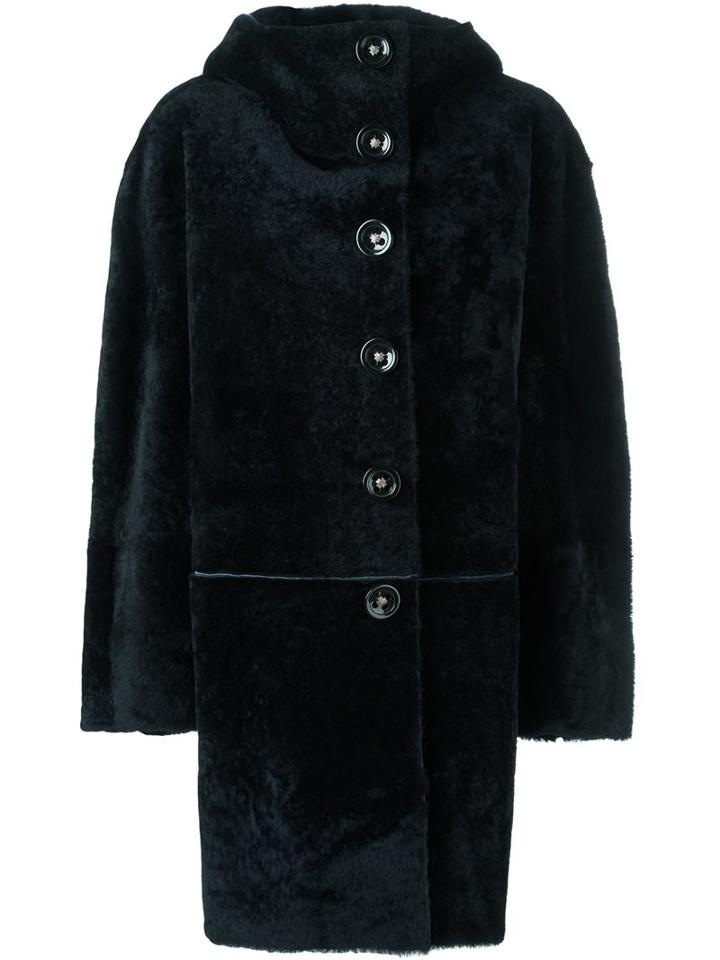 Sylvie Schimmel Hooded Lamb Fur Coat, Women's, Size: 36, Blue, Lamb Fur/viscose/nylon/spandex/elastane