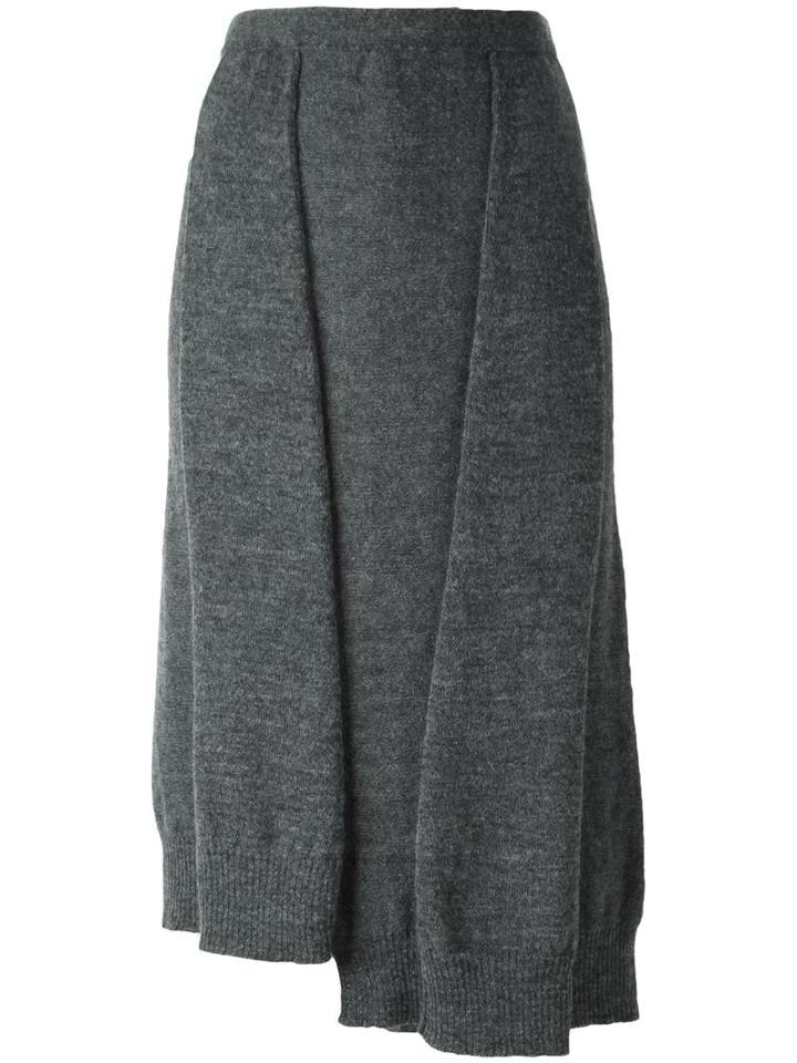 Yohji Yamamoto Ribbed Straight Skirt, Women's, Size: 2, Grey, Wool/mohair/nylon
