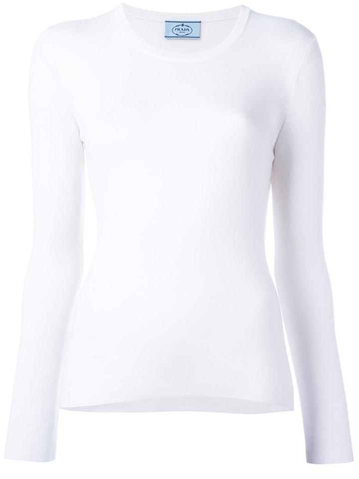 Prada Plain Jumper, Women's, Size: 38, White, Silk/cashmere