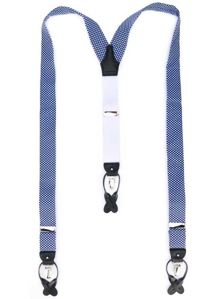 Albert Thurston - Checked Braces - Men - Silk - One Size, Blue, Silk