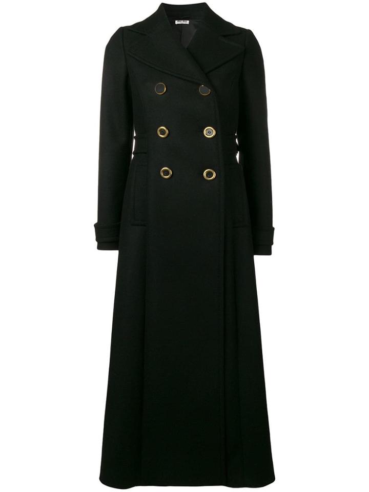Miu Miu Long Double Breasted Coat - Black
