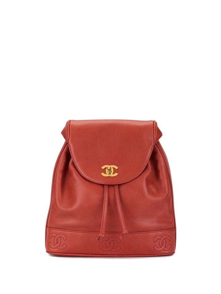 Chanel Pre-owned Cc Stitched Logo Backpack - Red