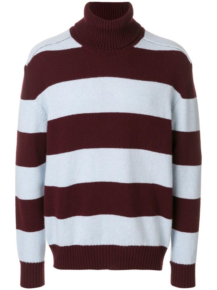 Laneus Roll-neck Stripe Jumper - Red