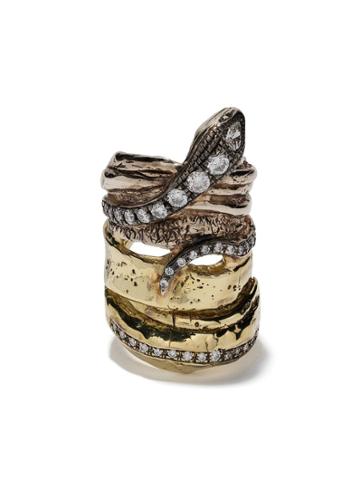 Hunrod 18kt Yellow And White Diamond Snake Ring - Yellow Gold White