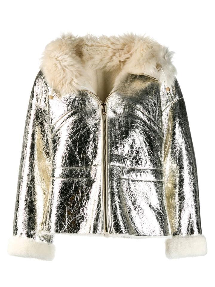 Yves Salomon Metallic Leather Jacket - Silver