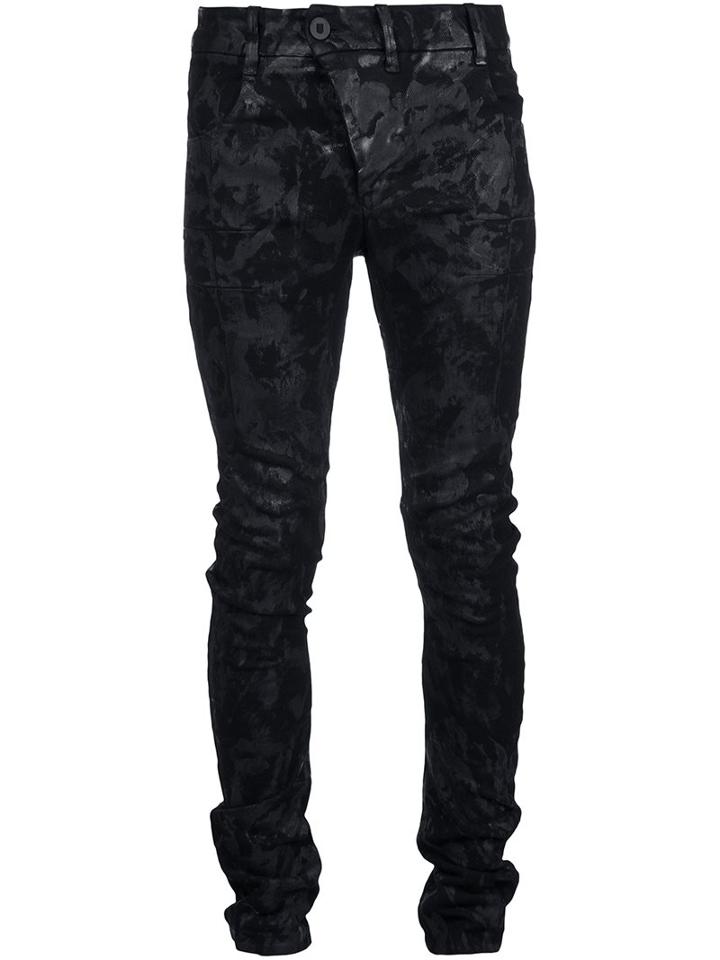 Boris Bidjan Saberi Camouflage Effect Super Skinny Trousers, Men's, Size: Medium, Black, Cotton/spandex/elastane