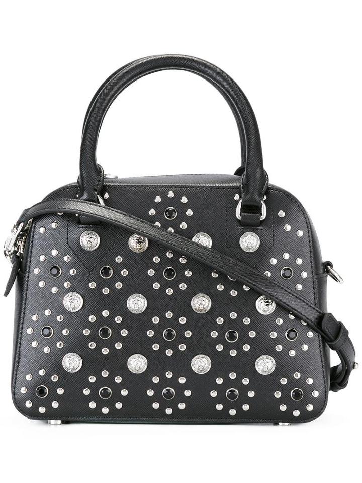 Versus Flower Studded Tote, Women's, Black, Calf Leather/metal (other)/cotton