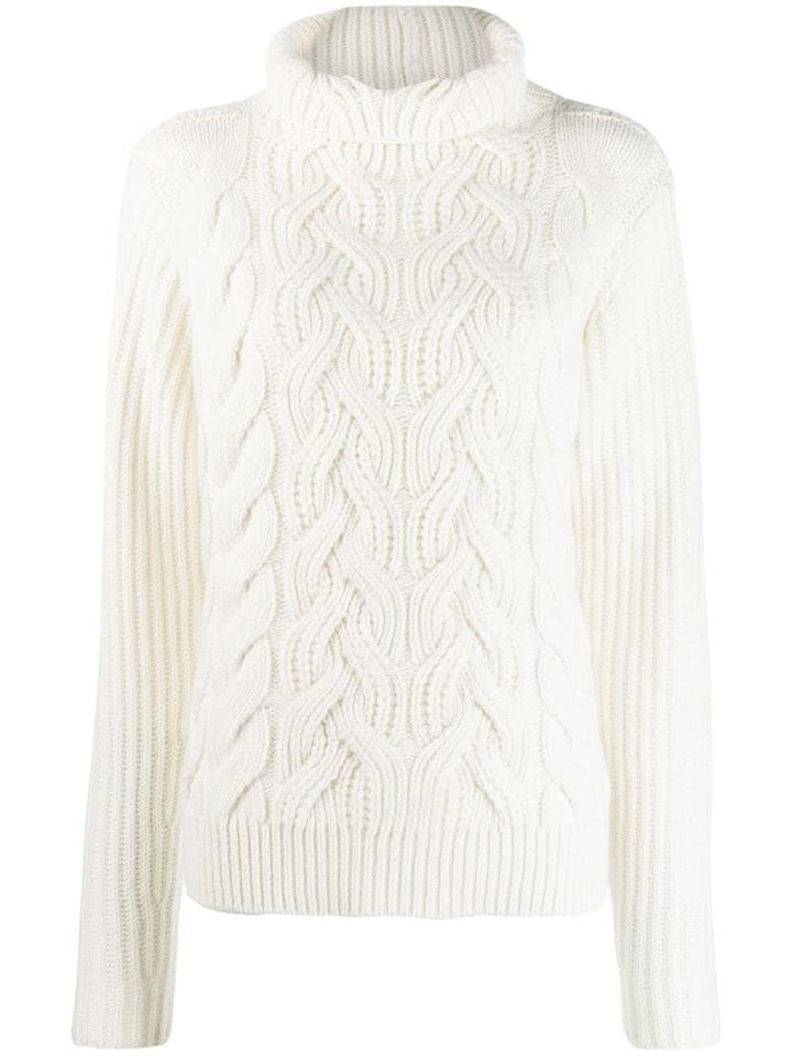 Helmut Lang Cable Knit Wool Sweater - White