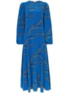 Ganni Cloverdale Printed Silk Maxi Dress - Blue