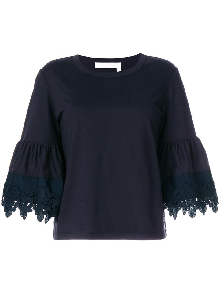See By Chloé Flared Contrast Cuff Blouse - Blue