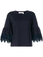 See By Chloé Flared Contrast Cuff Blouse - Blue