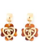 Chanel Vintage Logo Heart Earrings, Women's, Yellow/orange