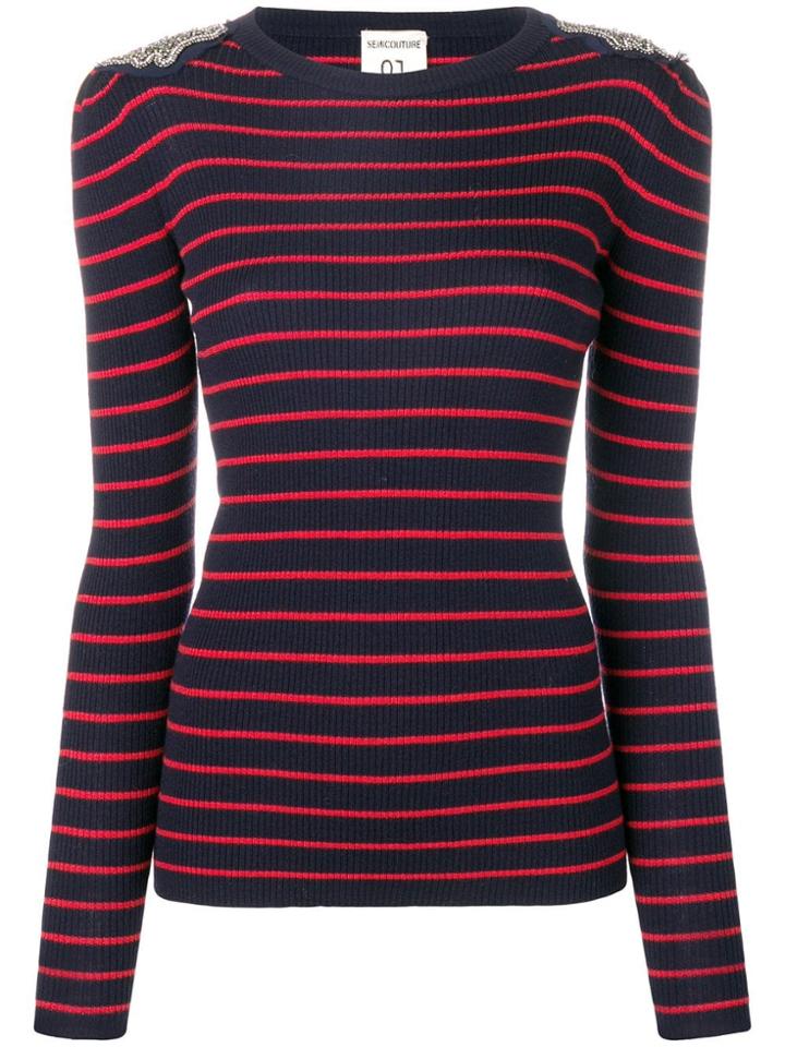 Semicouture Embellished Striped Sweater - Blue