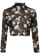 Off-white Floral Print Cropped Top - Black
