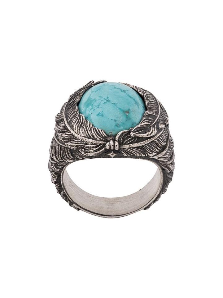 Nove25 Feather Texture Signet Ring - Silver