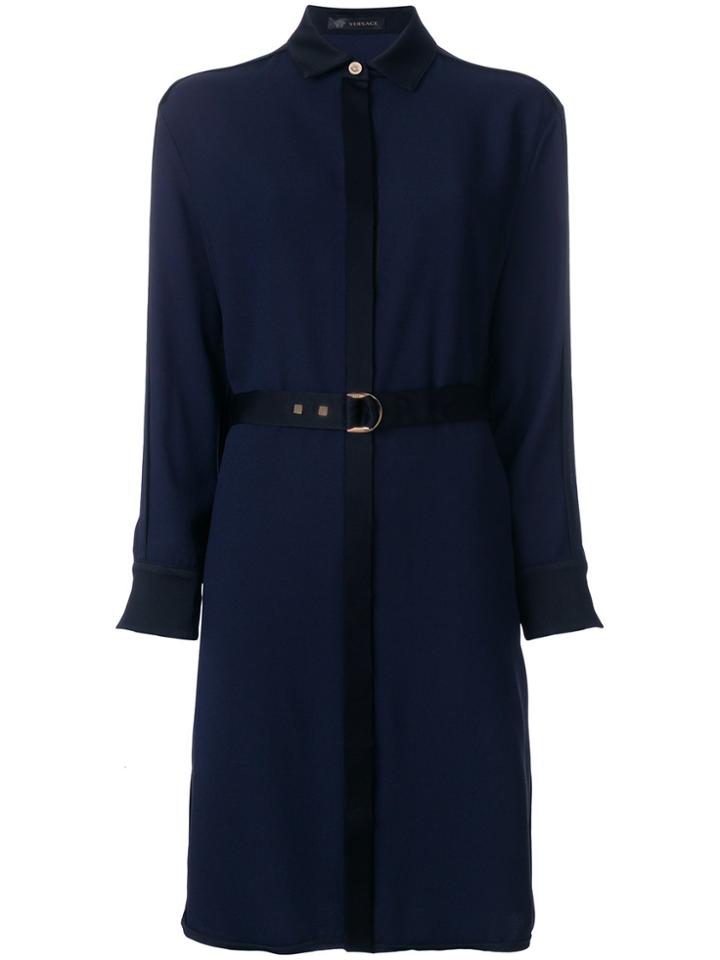 Versace Belted Shirt Dress - Blue