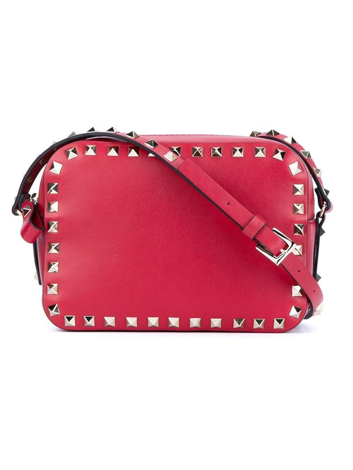 Valentino Garavani Rockstud Shoulder Bag, Women's, Red, Cotton/calf Leather