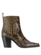 Ganni Callie Western Ankle Boots - Green