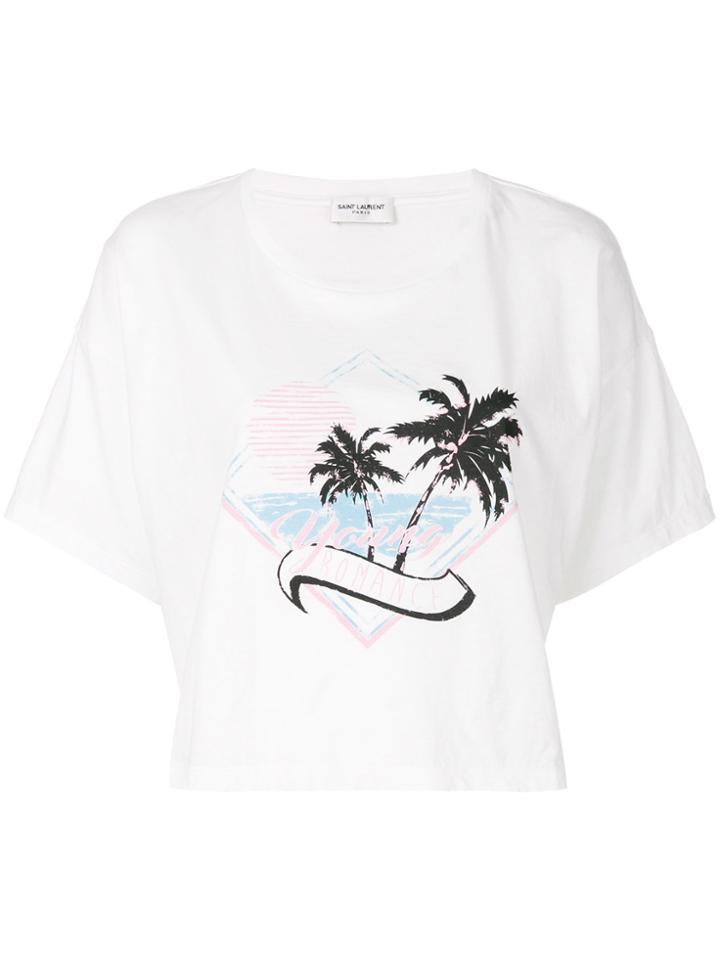 Saint Laurent Cropped Palm Print T-shirt - White