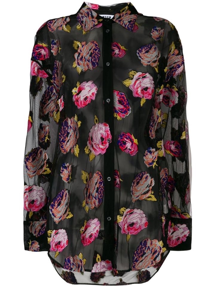 Msgm Sheer Floral Embroidered Shirt - Black