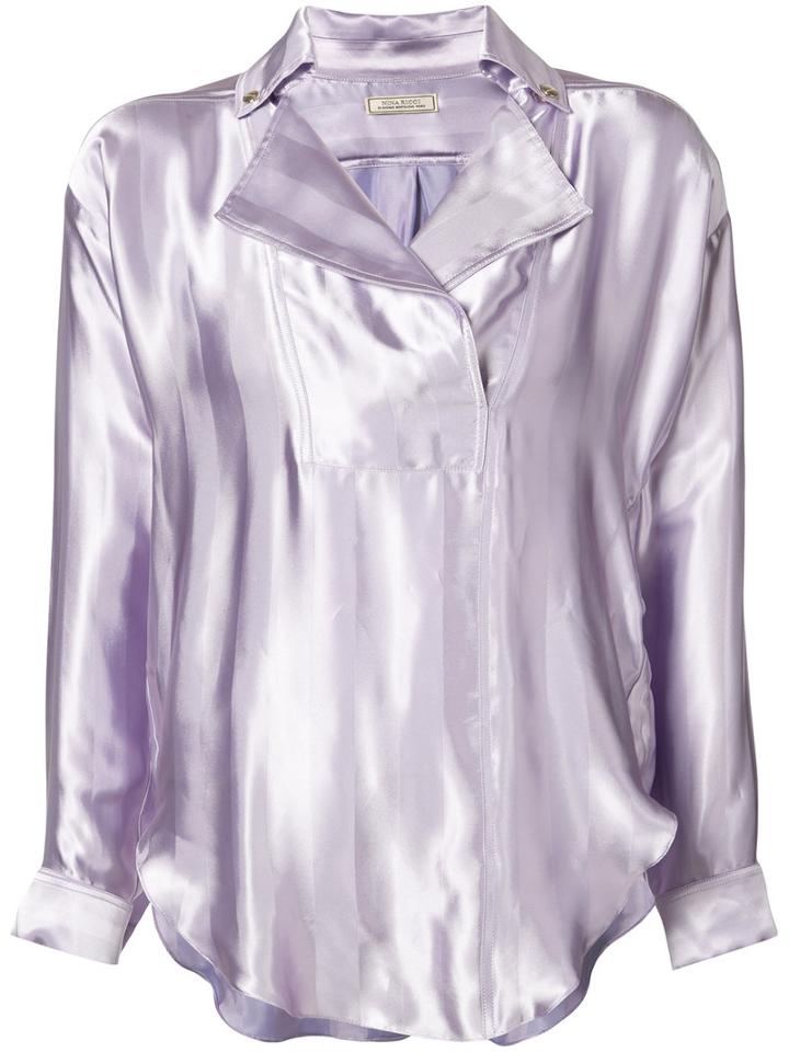 Nina Ricci - Notched Lapel Blouse - Women - Silk/viscose - M, Pink/purple, Silk/viscose