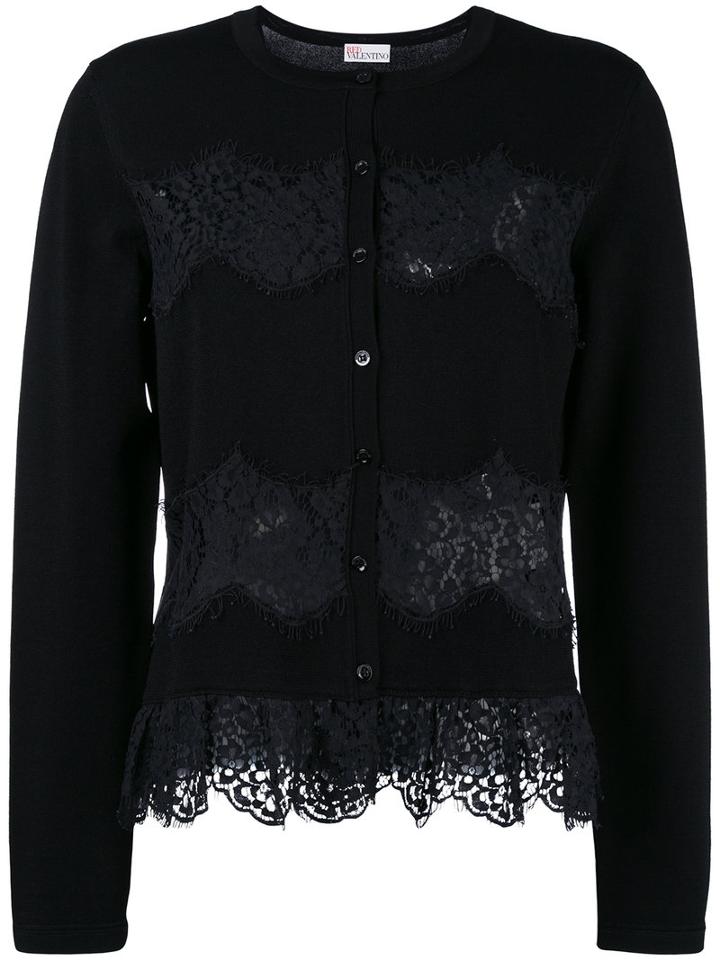 Red Valentino Lace Insert Cardigan, Women's, Size: Large, Black, Polyamide/viscose