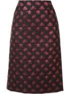 Marc Jacobs Rose Jacquard Pencil Skirt, Women's, Size: 0, Black, Silk/polyester/cotton/metallized Polyester