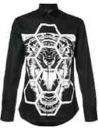 Philipp Plein Tiger Print Shirt, Men's, Size: Medium, Black, Cotton