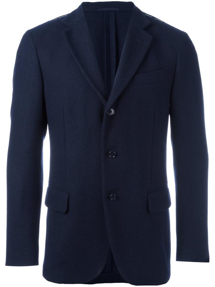 Mp Massimo Piombo Button Front Blazer, Men's, Size: 46, Blue, Cupro/wool/polyester/acrylic