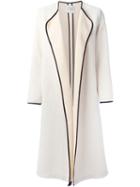 Forte Forte Contrast Trim Long Coat, Women's, Size: 0, Nude/neutrals, Cotton/polyester
