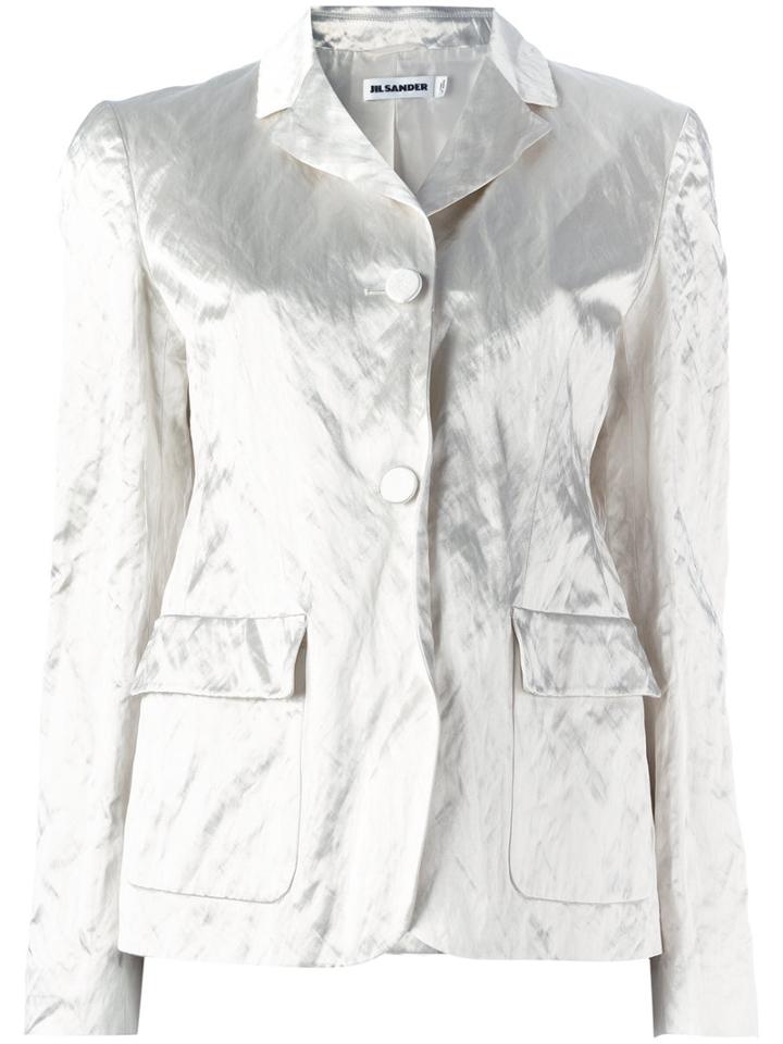 Jil Sander Flap Pockets Blazer, Women's, Size: 34, White, Cotton/viscose/metallic Fibre/cupro