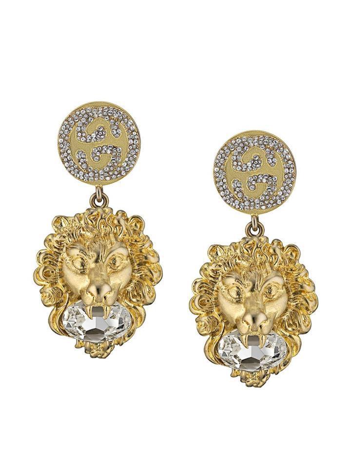 Gucci Gg Lion Head Earrings - Gold