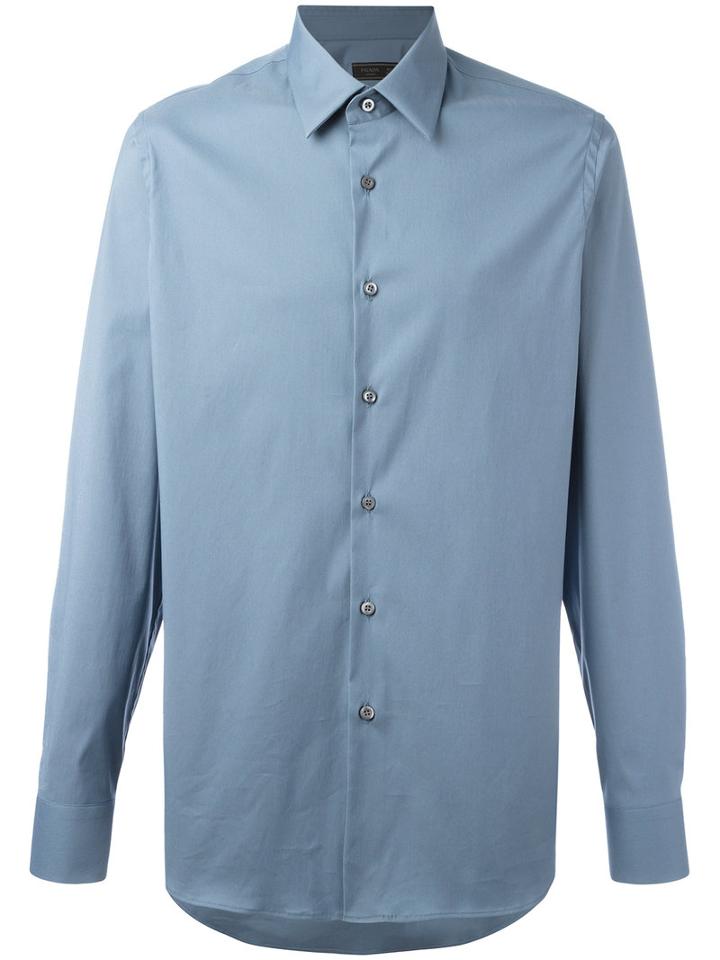 Prada Classic Shirt, Men's, Size: 39, Blue, Cotton/polyamide/spandex/elastane