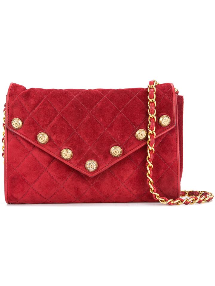 Chanel Vintage Button Embellished Shoulder Bag - Red